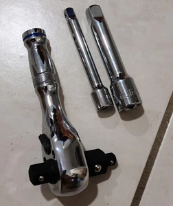 Stubby Ratchet Set, 3 In 1 Ratchet Handle 2 Extension Bars 1/4", 3/8", 1/2" - Afbeelding 1 van 2