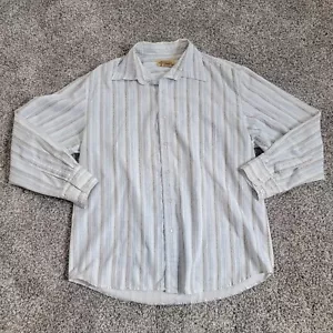 Y Chrome Shirt Adult Large Button Up Vintage Long Sleeve Stripe Mens White Beige - Picture 1 of 8