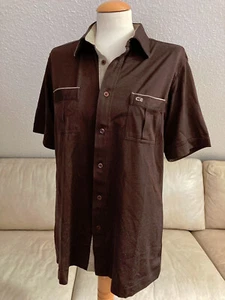 CC CECEBA Herren Hemd Gr L Braun Kurzarm Kragen Knöpfe Microfaser RETRO - Bild 1 von 18