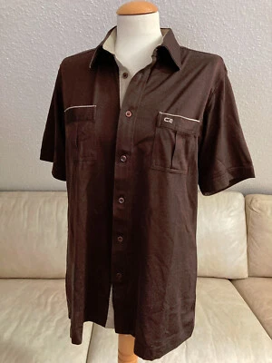 CC CECEBA Herren Hemd Gr L Braun Kurzarm Kragen Knöpfe Microfaser RETRO - Bild 1 von 4