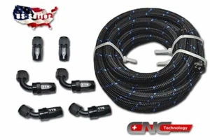 AN8 AN-8 Black Swivel Fitting Steel Nylon Braided Oil Fuel Line Hose 12FT Kit - Picture 1 of 8