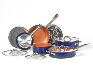 Copper Chef QuickCook 16Piece Pan Set with CeramiTech Navy/Copper - Picture 1 of 5