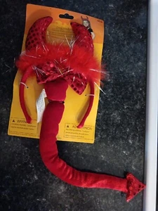 Costume Red Fancy Devil Horns, Bow, & Tail Set Kids size - Picture 1 of 1