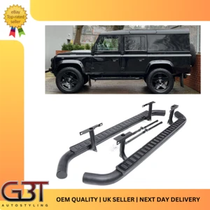 ADATTO PER LAND ROVER DEFENDER 110 PASSI LATERALI TUBOLARE TUTTO NERO STILE FUOCO E GHIACCIO FUNZIONANTE - Foto 1 di 16