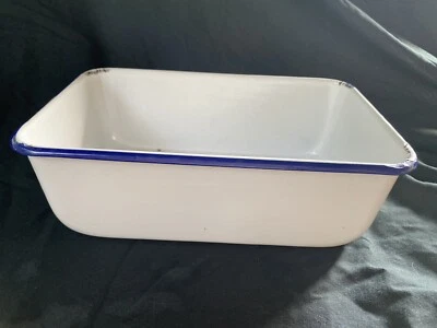 ВИНТАЖНЫЙ ЭМАЛИРОВАННЫЙ ХОЛОДИЛЬНИК ЛОТОК КОРОБКА БЕЛЫЙ С КОБАЛЬТОВОЙ СИНЕЙ ОТДЕЛКОЙ - Изображение 1 из 4