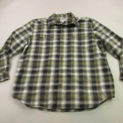 Carhartt Shirt Mens XL Long Sleeve Button Front Pockets Lightweight Plaid Green - Image 1 of 4