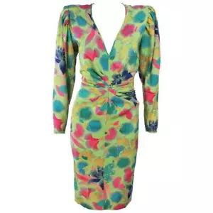Vestido floral verde seda EMANUEL UNGARO talla 8 - Imagen 1 de 10