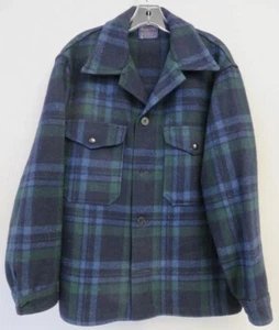 Vintage Pendleton 100% Wool Blue/Green Plaid Button Jacket Mens L - Picture 1 of 5