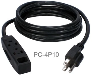 10ft 3-Outlet 3-Prong Power Extension Cord, 16AWG, NEMA 5-15P to 3 NEMA 5-15R - Picture 1 of 1