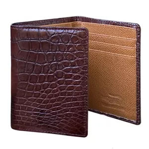 Genuine Brown Crocodile Leather Trifold Wallet Skin Men's Wallet Large Capacity - Picture 1 of 7