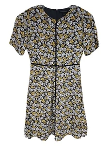 Banana Republic Womens Dress Size 2 Yellow Floral Print Fit & Flare Zipper Back - Picture 1 of 7