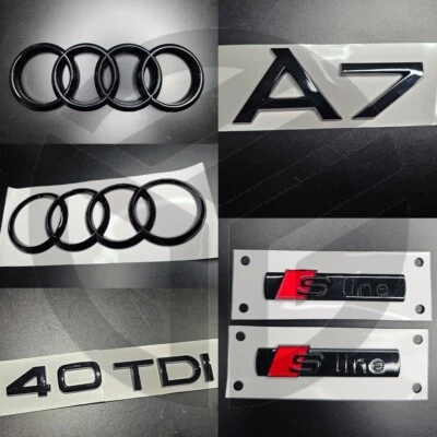 PREMIUM AFTERMARKET AUDI A7 2016-2018 Distintivi Nero Lucido GRIGLIA/STIVALE/PARAFANGO SET 2x S-LINE/40TDI