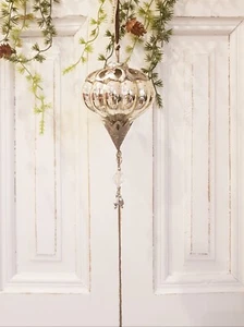 Dekokugel Kugel Bauernsilber Glas Zapfen silber Weihnachtskugel - Höhe 10 cm - Bild 1 von 1