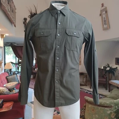 Apt. Camisa 9 Hombre Pequeña S Gris/Verde Color Sólido Hecha en Mauricio  Foto 1 de 4