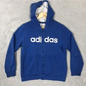 Felpa con cappuccio ADIDAS ragazzo 13-14 anni blu full zip logo scritto manica lunga - Foto 1 di 21