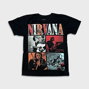 Vintage Nirvana T-Shirt Herren Small schwarz Full Print Kurt Cobain Rock Band Tee - Bild 1 von 6
