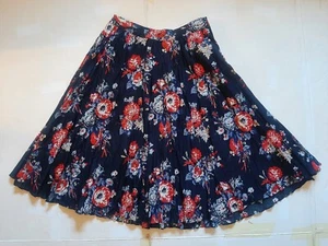 LAURA ASHLEY blue red white floral crinkle cotton skirt pockets UK size 10 BNWOT - Picture 1 of 11
