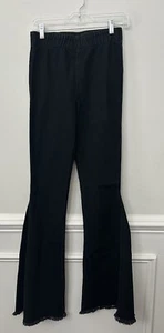 Newbury Kustom Big Flare Jeans Boho Hippie Pull On Frayed Hem High Rise Black S - Picture 1 of 4