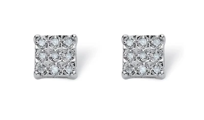Aretes con forma cuadrada de diamantes de 1/7 TCW en platino sobre plata de ley Foto 1 de 3