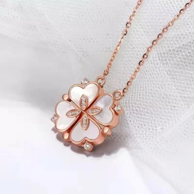 Four Leaf Clover Magnetic Folding Convertible Heart Pendant Necklace - Image 1 of 4
