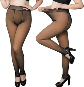 Women Winter Tights Fleece Lined Pantyhose Thermal Fleece Opaque Warm Tights Fak - Picture 1 of 12