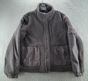 FLX Faux Fur Sherpa Jacket Adult Large Gray Snap Button Pockets Mock Neck Soft - Picture 1 of 10