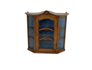 Ornate Carved Wood glass doors Display Cabinet Blue Velvet Modernist Vintage  - Picture 1 of 12