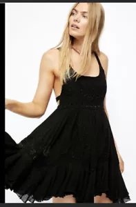 Free People Mini Abito Donna Nero Incrostato Con Perline Taglia S Nuovo $168 - Foto 1 di 8
