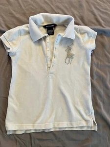 Girl’s size Small 7 Ralph Lauren Creamy White Polo top with Beaded horse logo - Picture 1 of 4