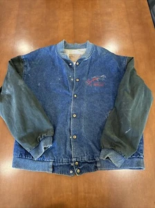 Vintage Three Rivers Canvas Varsity Bomber Jacket Color Block Heavy Cotton - L - Bild 1 von 10