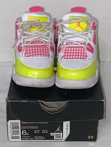 Nike Air Jordan 4 Retro Lemon Venom White Pink CV7807-100 Children Size 6C US - Picture 1 of 15