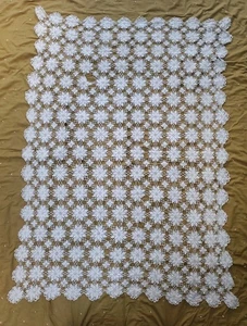 Vintage Handmade Crochet Lace Embroidered Floral Tablecloth 48" X 64" - Picture 1 of 5