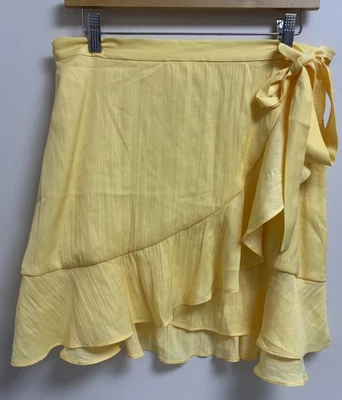 Saia feminina Maeve Anthropologie amarela com babado cintura amarrada em camadas P - Imagem 1 de 4