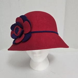Cappello donna Something Special 100% lana rosso società bordo viola derby tea party - Foto 1 di 11