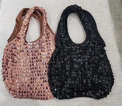 Bueno Collection Brown & Black Sequined Hobo Purse Set - Image 1 of 3