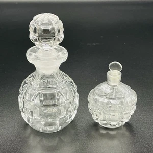 Menge 2 Vintage Parfüm Flaschen geschliffenes Glas Kristall mit Stopfen 4,75 Zoll & 3 Zoll - Bild 1 von 19