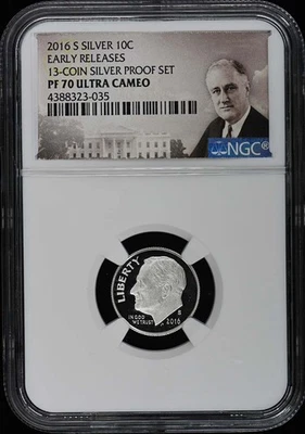 2016 S SILVER EARLY RELEASES 13-COIN SILVER PROOF SET 10C NGC PR70DCAM - Image 1 of 2