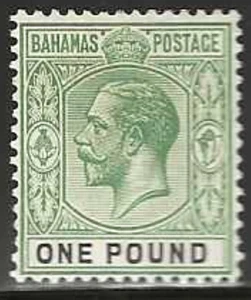 Bahamas (britisch) 1926, Scts #84, hochwertiger "PFUND" "King George V" ss-vz Nebel - Bild 1 von 2