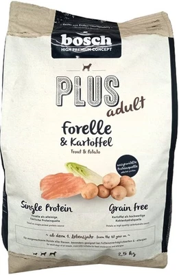 (€10,08/kg) Bosch PLUS Adult Forelle & Kartoffel Trockenfutter Hundefutter 2,5kg - Bild 1 von 4