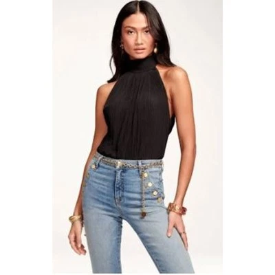 NWT 295 Ramy Brook Women's Arthur Pleated Mock Turtleneck Sleeveless Top S NAVY - Image 1 of 4