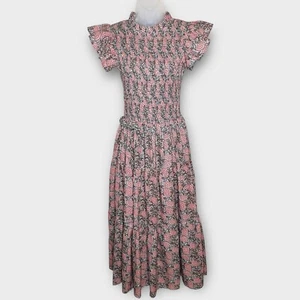 NWT PERRY WALKER Women’s Floral Ruffle Sleeve Smocked Tiered Midi Dress Size 2 - Picture 1 of 7