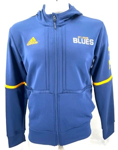 NEW St. Louis Blues Adidas Fleece Hoodie LS Full Zip Blue Sweatshirt Men's M - Picture 1 of 9