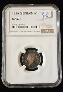 1856 Great Britain 6 Pence NGC MS61 - Picture 1 of 2