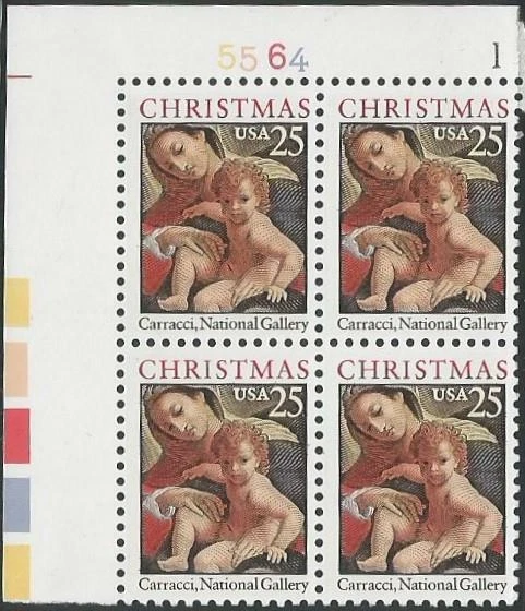 Plate Block of 4 stamps - Scott 2427 - 25cent - 1989 - Madonna and Child - MNH - Image 1 of 1