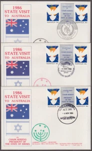 AUSTRALIA Sc# 1004 SET of 3 FDC w/DIFF CANCELS for STATE VISIT of ISRAE's PRES - Picture 1 of 1