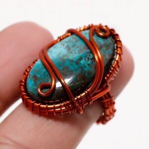 Shattuckite Gemstone Wire Wrapped Handcrafted Copper Gift Jewelry Ring 7" SR 682