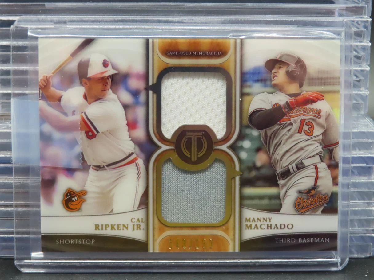 2018 Topps Tribute Cal Ripken Jr Manny Machado Dual Game Used Jersey #/150