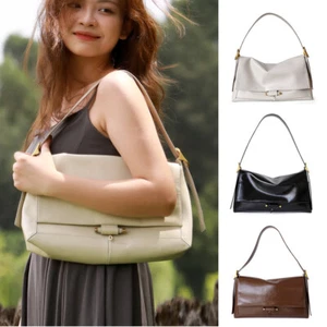 Shiny Real Leather Shoulder Bag Small Flap Purse Handbag Messenger Work Bag - Picture 1 of 18