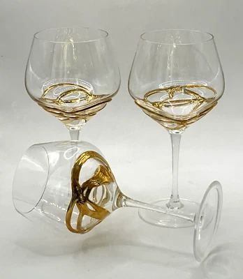 3 件 Anthropologie 气球酒杯高脚杯金色微光包装 20 盎司光盘 — 第 1/4 张图片