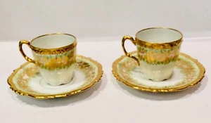 Antique Jean Pouyat, Set Of 2, Limoges France, Green & Gold Trim. - Picture 1 of 9
